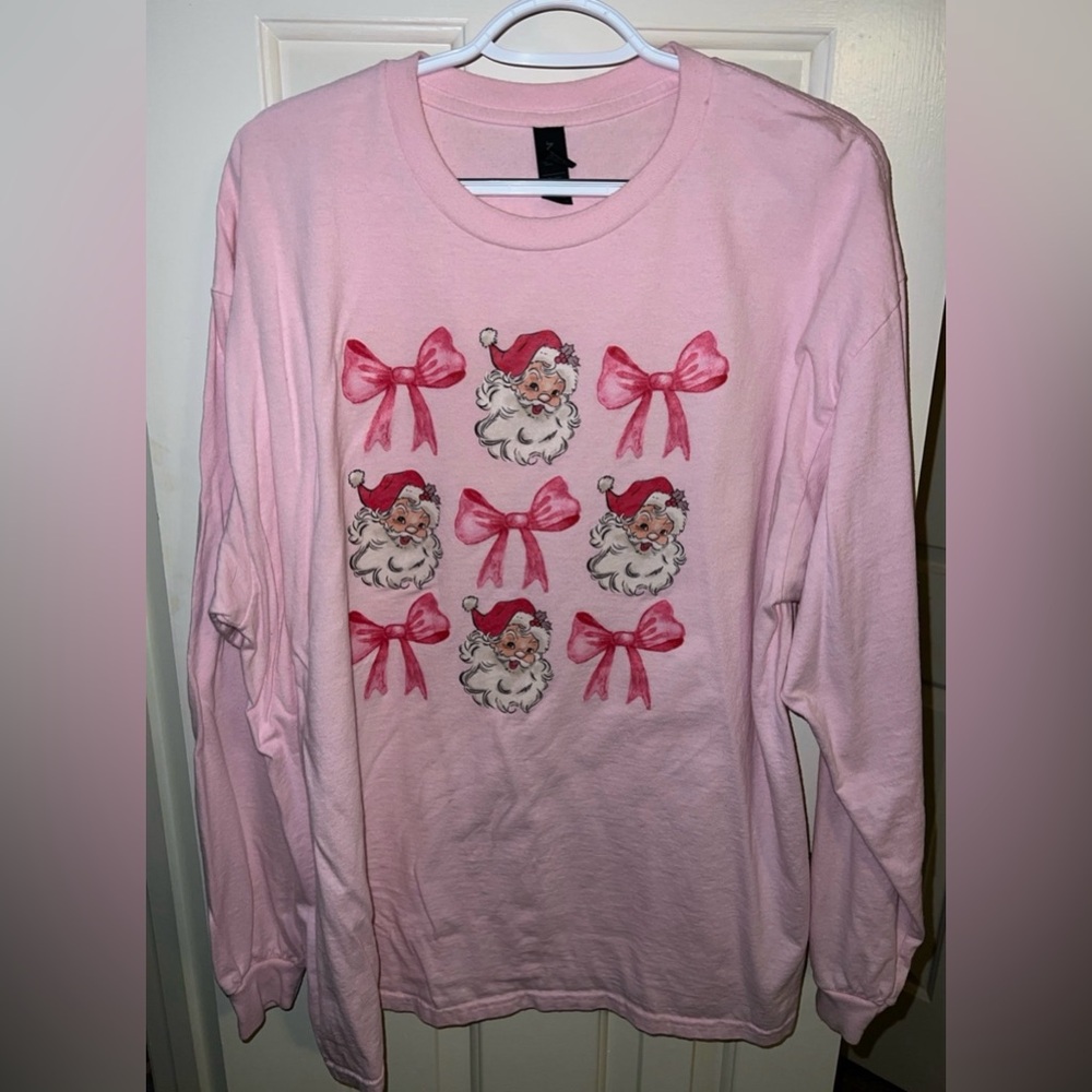Boutique Christmas Santa Bows Coquette Long Sleeve Tee